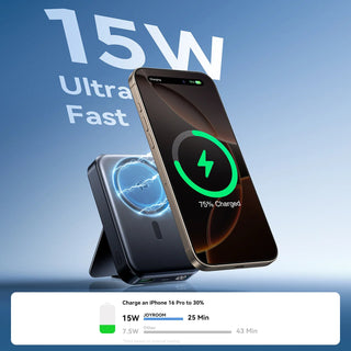 Joyroom JR - PBM11 10000mAh QI2 Magnetic Wireless Power Bank with Holder – 22.5W Fast Charging, Black - Saif Al Najmi KwWireless Power BanksJOYROOMSaif Al Najmi KwJoyroom JR - PBM11 10000mAh QI2 Magnetic Wireless Power Bank with Holder – 22.5W Fast Charging, Black