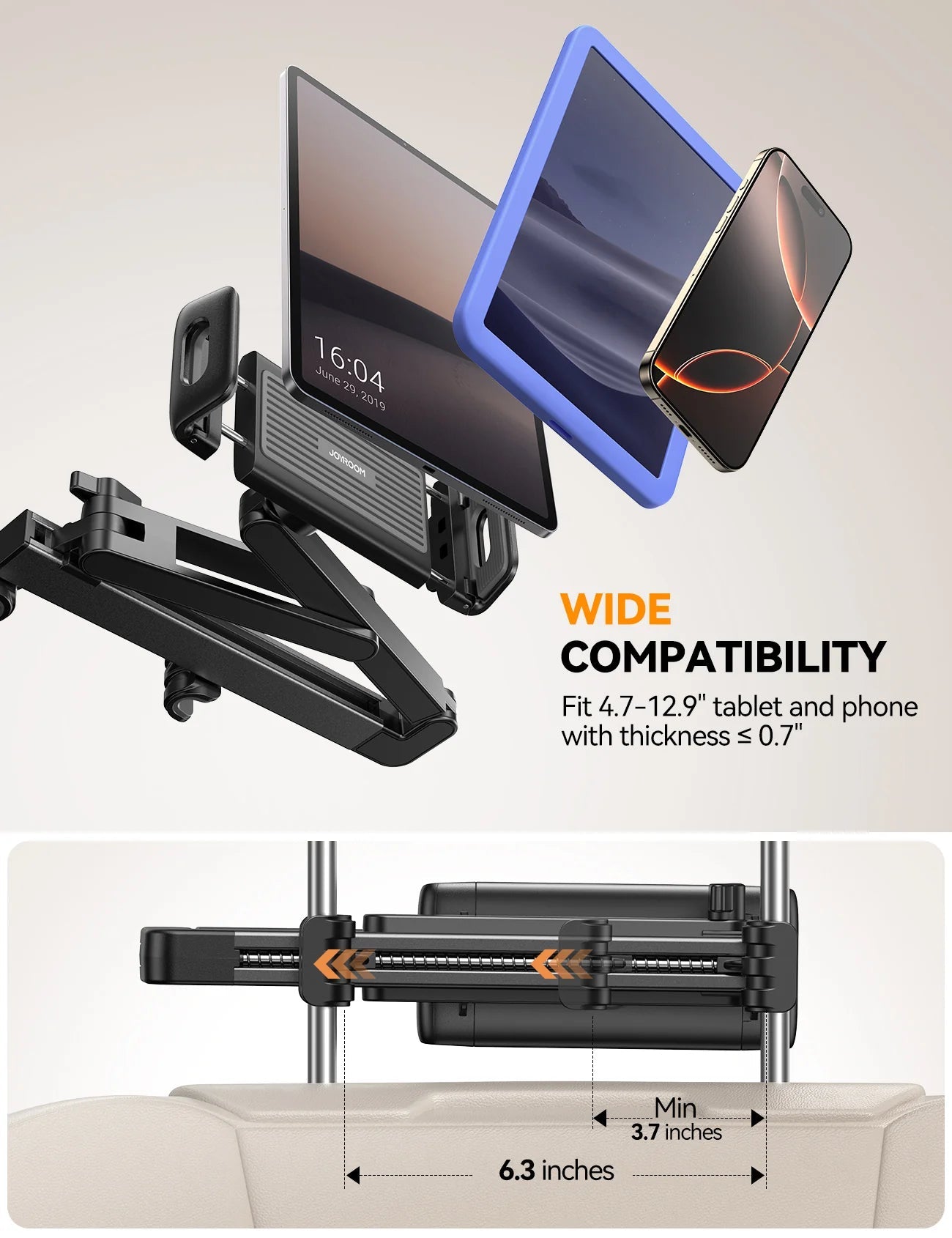 Joyroom JR - ZS433 Car Headrest Tablet Holder – Adjustable Mount, Black - Saif Al Najmi KwCar AccessoriesJOYROOMSaif Al Najmi KwJoyroom JR - ZS433 Car Headrest Tablet Holder – Adjustable Mount, Black