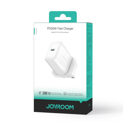 Joyroom PD 30W Compact Fast Charger – UK Plug, White (JR - TCF24) - Saif Al Najmi KwChargersJOYROOMSaif Al Najmi KwJoyroom PD 30W Compact Fast Charger – UK Plug, White (JR - TCF24)