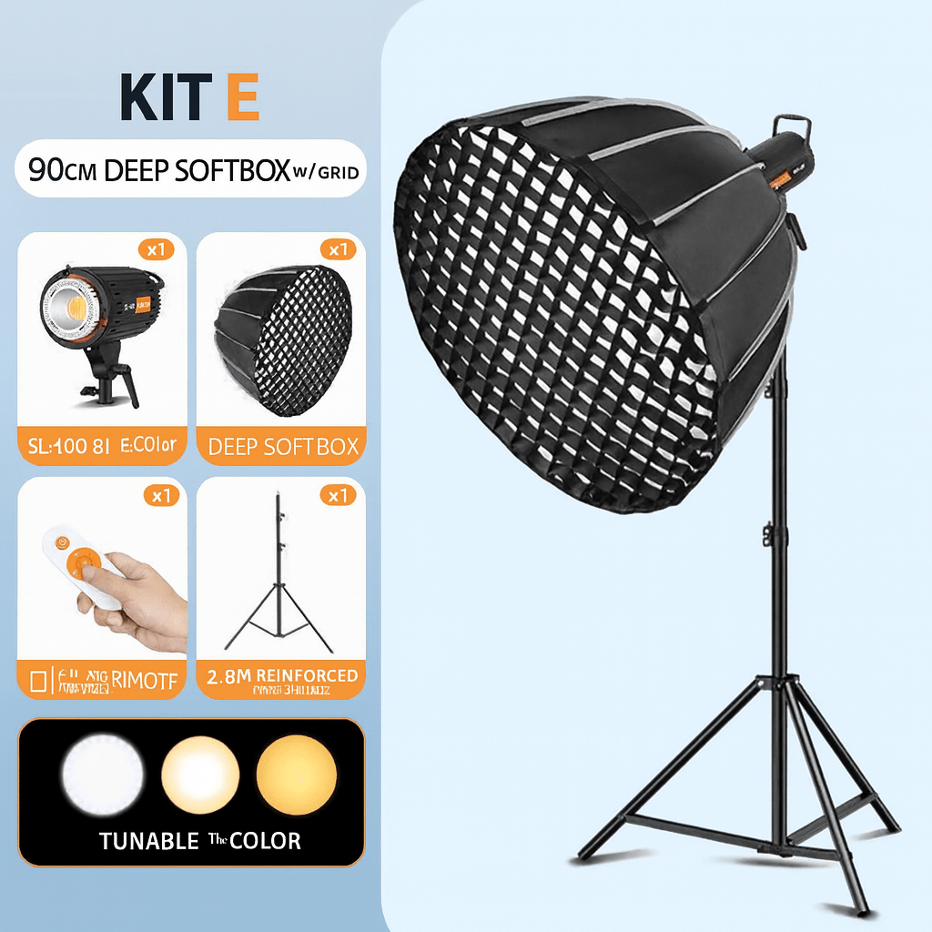 KIT E – 90cm Deep Softbox Studio Light Set with Grid (SL - 100B E - Color) - Saif Al Najmi KwLED LightSaif Al Najmi KwSaif Al Najmi KwKIT E – 90cm Deep Softbox Studio Light Set with Grid (SL - 100B E - Color)