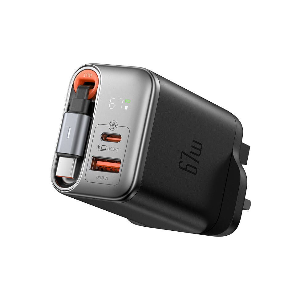 Mcdodo CH-409 67W FreeGo GaN UK Travel Charger 3Pin USB A + C + Retractable Type C Cable MCD-CH4090 - Saif Al Najmi Kw