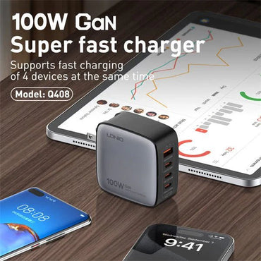 LDNIO Q408 100W GaN Super Fast Charger - Saif Al Najmi KwChargersLDNIOSaif Al Najmi KwBlackLDNIO Q408 100W GaN Super Fast Charger - Saif Al Najmi Kw