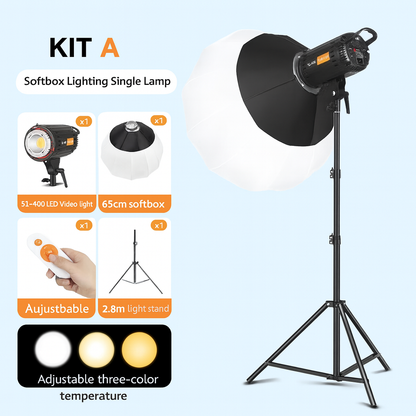 65cm Softbox Lighting Kit A – Single LED Video Light with Stand & Remote (3 Color Temps)