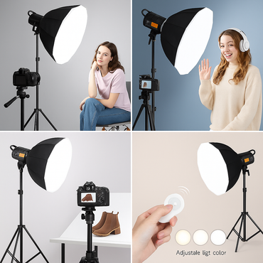 65cm Softbox Lighting Kit A – Single LED Video Light with Stand & Remote (3 Color Temps)
