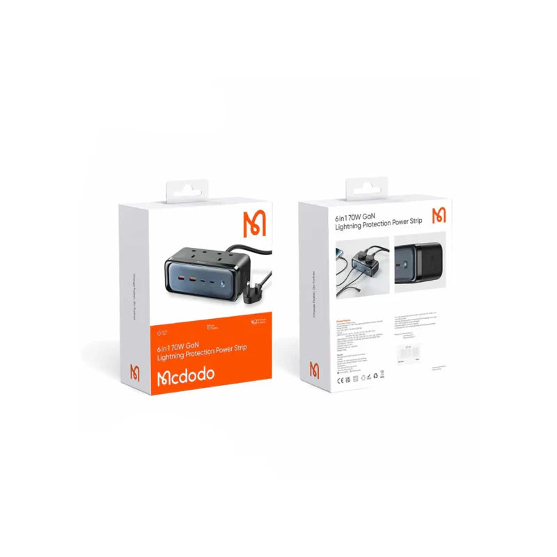Mcdodo CH-459 70W 6-in-1 GaN Power Strip with Lightning Protection - Black - Saif Al Najmi Kw