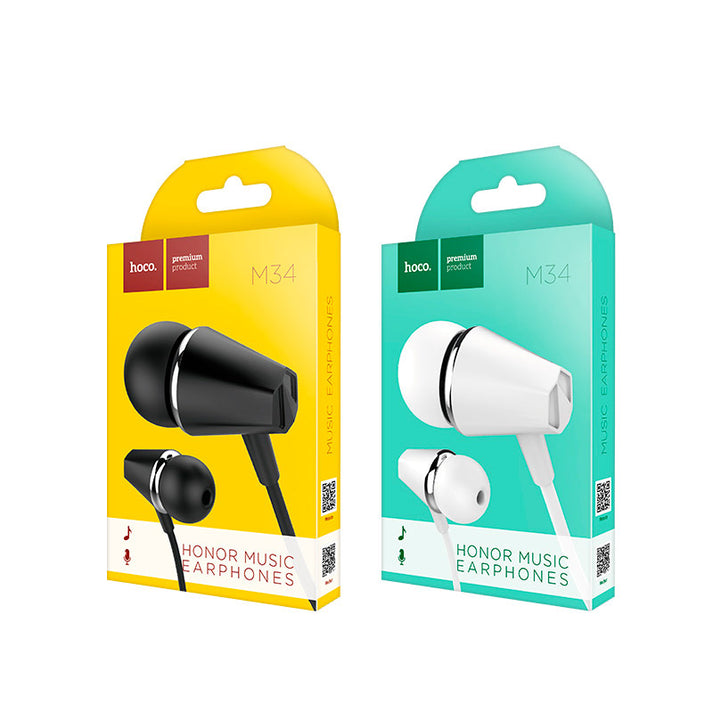 M34 honor music universal earphones with microphone - white - Saif Al Najmi Kw