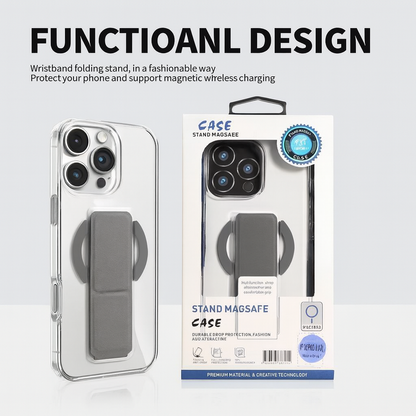 MagSafe Stand Case with Foldable Wristband Grip – Magnetic Wireless Charging Compatible