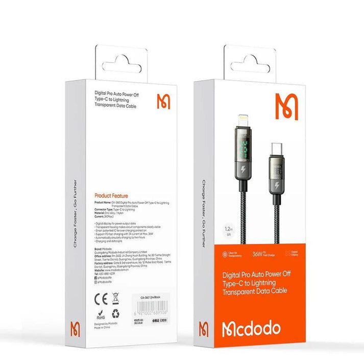 Mcdodo CA - 3620 Pro USB - C to Lightning Transparent Cable – 1.2M, Auto Power - Off - Saif Al Najmi KwData CablesMcdodoSaif Al Najmi KwMcdodo CA - 3620 Pro USB - C to Lightning Transparent Cable – 1.2M, Auto Power - Off