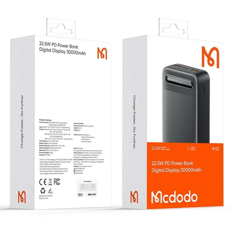 MCDODO MC - 391 30000mAh Power Bank – 22.5W PD Fast Charging with Digital Display - Saif Al Najmi KwPower BanksMcdodoSaif Al Najmi KwMCDODO MC - 391 30000mAh Power Bank – 22.5W PD Fast Charging with Digital Display