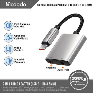 MCDODO USB C to USB C & AUX 3.5mm Audio Adapter with DAC - Silver - Saif Al Najmi KwOTG / ConnectorsMcdodoSaif Al Najmi KwCA-5050MCDODO USB C to 3.5mm Audio Adapter for high - quality sound