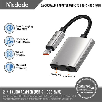 MCDODO USB C to USB C & AUX 3.5mm Audio Adapter with DAC - Silver - Saif Al Najmi KwOTG / ConnectorsMcdodoSaif Al Najmi KwCA-5050MCDODO USB C to 3.5mm Audio Adapter for high - quality sound