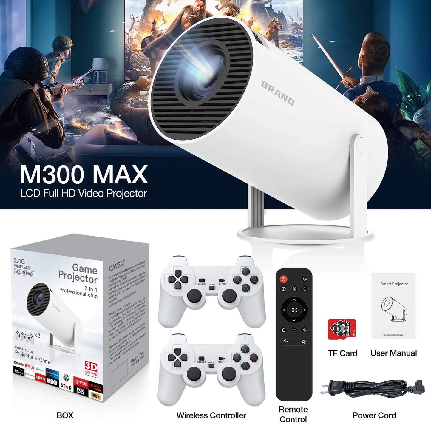 Mini Game Projector M300 – 4K/HD/3D Android Projector with WiFi 6 & Bluetooth 5.4 - Saif Al Najmi KwPROJECTORSaif Al NajmiSaif Al Najmi KwMini Game Projector M300 – 4K/HD/3D Android Projector with WiFi 6 & Bluetooth 5.4