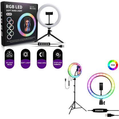 MJ-26 RGB LED Soft Ring Light with Stand - Selfie Light for Perfect Photos & Videos - Saif Al Najmi Kw