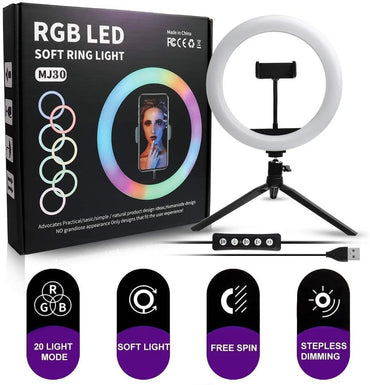 MJ - 30 RGB LED Soft Ring Light with Stand - Selfie Light for Photography, Makeup & Live Streaming - Saif Al Najmi KwLED LightSaif Al NajmiSaif Al Najmi KwMJ - 30 RGB LED Soft Ring Light with Stand - Selfie Light for Photography, Makeup & Live Streaming - Saif Al Najmi Kw