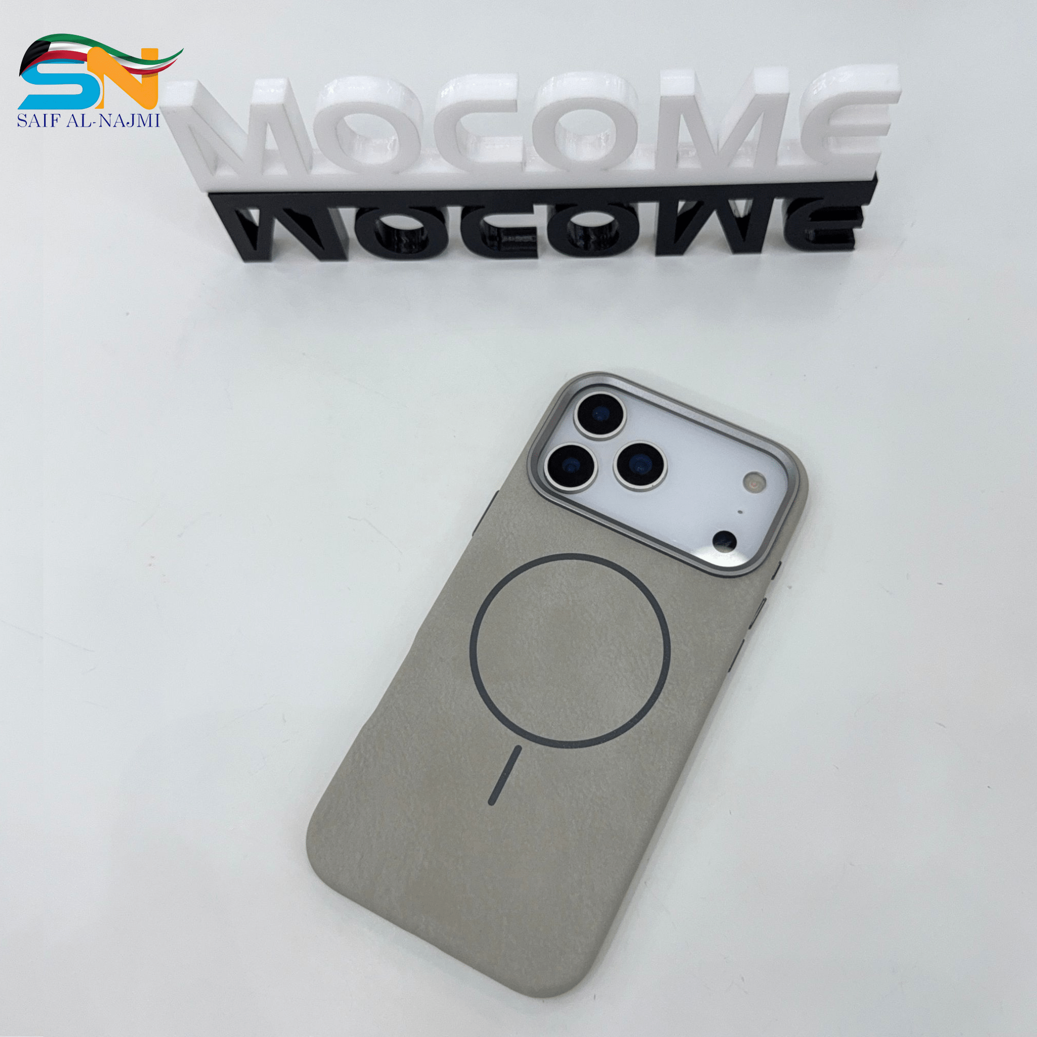 MOCOME MagSafe iPhone 17 Pro / 17 Pro Max Leather Case – Magnetic Ring (Light Grey) - Saif Al Najmi KwPhone CaseMOCOMESaif Al Najmi KwiPhone 17 PROMOCOME MagSafe iPhone 17 Pro / 17 Pro Max Leather Case – Magnetic Ring (Light Grey)