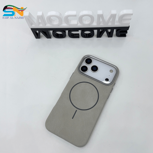 MOCOME MagSafe iPhone 17 Pro / 17 Pro Max Leather Case – Magnetic Ring (Light Grey) - Saif Al Najmi KwPhone CaseMOCOMESaif Al Najmi KwiPhone 17 PROMOCOME MagSafe iPhone 17 Pro / 17 Pro Max Leather Case – Magnetic Ring (Light Grey)