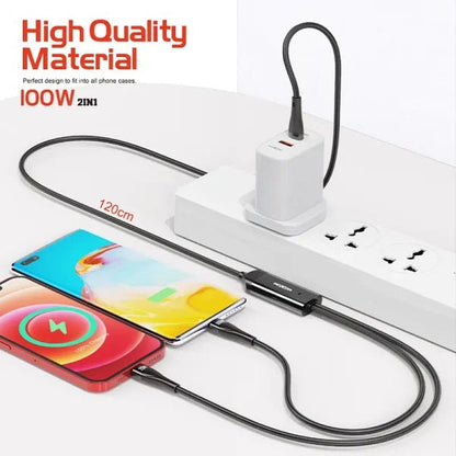 MOXOM 100W 2 - in - 1 Fast Charging Cable - Type - C to Type - C & Lightning, Nylon Braided, Black - Saif Al Najmi KwData CablesMOXOMSaif Al Najmi KwMX-CB156131560MOXOM 100W 2 In 1 Multi Charging Fast Charger Data Cable Nylon Braided Type - C to Type - C Lightning Data Cable - Black - Saif Al Najmi Kw