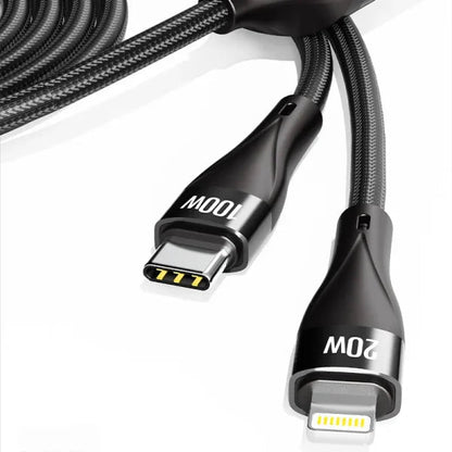MOXOM 100W 2 - in - 1 Fast Charging Cable - Type - C to Type - C & Lightning, Nylon Braided, Black - Saif Al Najmi KwData CablesMOXOMSaif Al Najmi KwMX-CB156131560MOXOM 100W 2 In 1 Multi Charging Fast Charger Data Cable Nylon Braided Type - C to Type - C Lightning Data Cable - Black - Saif Al Najmi Kw