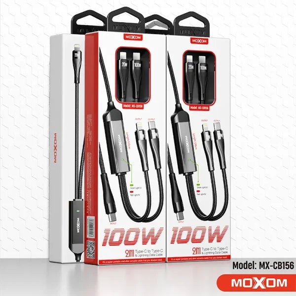 MOXOM 100W 2 - in - 1 Fast Charging Cable - Type - C to Type - C & Lightning, Nylon Braided, Black - Saif Al Najmi KwData CablesMOXOMSaif Al Najmi KwMX-CB156131560MOXOM 100W 2 In 1 Multi Charging Fast Charger Data Cable Nylon Braided Type - C to Type - C Lightning Data Cable - Black - Saif Al Najmi Kw