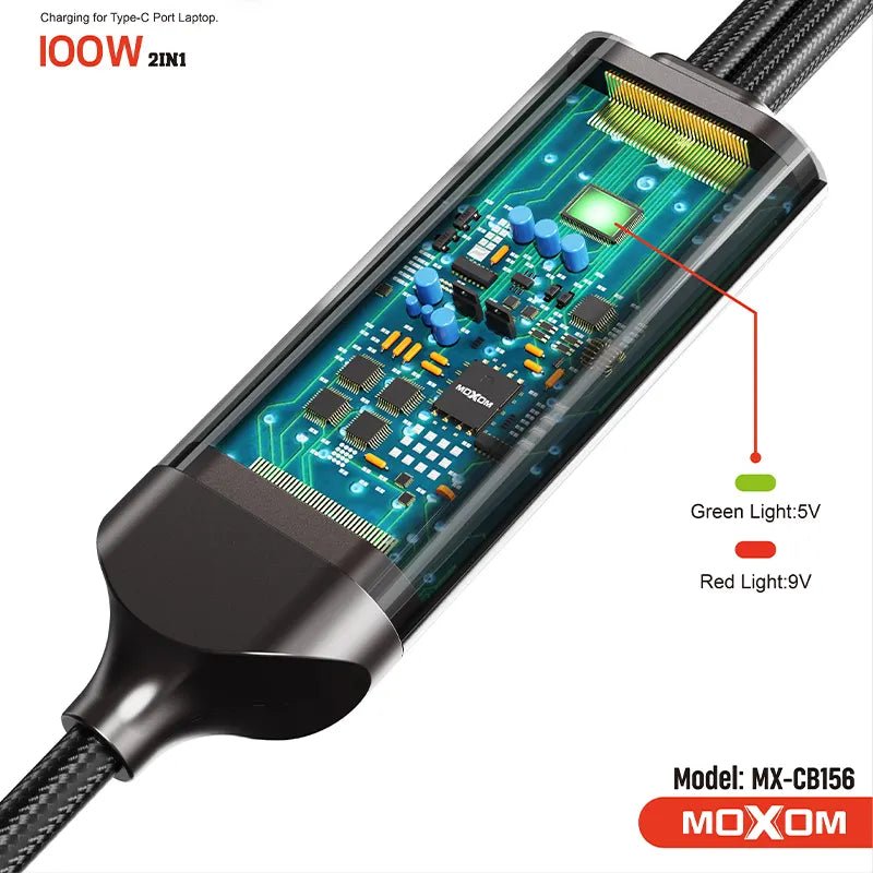 MOXOM 100W 2 - in - 1 Fast Charging Cable - Type - C to Type - C & Lightning, Nylon Braided, Black - Saif Al Najmi KwData CablesMOXOMSaif Al Najmi KwMX-CB156131560MOXOM 100W 2 In 1 Multi Charging Fast Charger Data Cable Nylon Braided Type - C to Type - C Lightning Data Cable - Black - Saif Al Najmi Kw