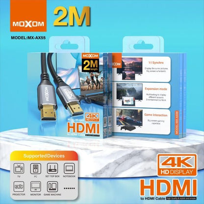 MOXOM MX - AX55 HDMI To HDMI 2.0 Cable Support 4K HD Display TV Projector Monitor Game Machine Universal 2 Meter AX55 - Saif Al Najmi KwData CablesMOXOMSaif Al Najmi KwMX-AX55131945MOXOM MX - AX55 HDMI To HDMI 2.0 Cable Support 4K HD Display TV Projector Monitor Game Machine Universal 2 Meter AX55 - Saif Al Najmi Kw