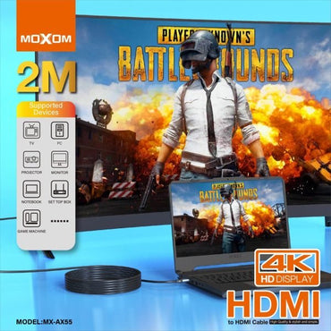 MOXOM MX - AX55 HDMI To HDMI 2.0 Cable Support 4K HD Display TV Projector Monitor Game Machine Universal 2 Meter AX55 - Saif Al Najmi KwData CablesMOXOMSaif Al Najmi KwMX-AX55131945MOXOM MX - AX55 HDMI To HDMI 2.0 Cable Support 4K HD Display TV Projector Monitor Game Machine Universal 2 Meter AX55 - Saif Al Najmi Kw