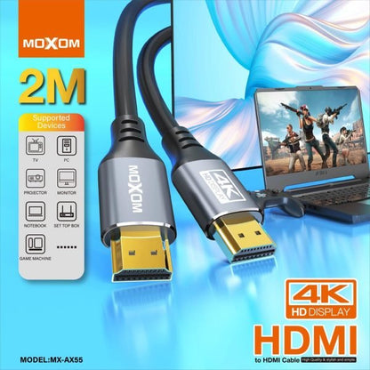 MOXOM MX - AX55 HDMI To HDMI 2.0 Cable Support 4K HD Display TV Projector Monitor Game Machine Universal 2 Meter AX55 - Saif Al Najmi KwData CablesMOXOMSaif Al Najmi KwMX-AX55131945MOXOM MX - AX55 HDMI To HDMI 2.0 Cable Support 4K HD Display TV Projector Monitor Game Machine Universal 2 Meter AX55 - Saif Al Najmi Kw