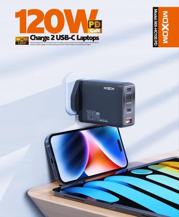 Moxom MX - HC105 PD 120W Charge 2 Usb - c Laptops PD GaN 4Ports Fast Charger Support Laptop Tablet Phone Uk Plug - Saif Al Najmi KwChargersMOXOMSaif Al Najmi KwMX-HC105P131566Moxom MX - HC105 PD 120W Charge 2 Usb - c Laptops PD GaN 4Ports Fast Charger Support Laptop Tablet Phone Uk Plug - Saif Al Najmi Kw
