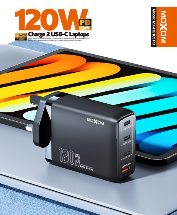 Moxom MX - HC105 PD 120W Charge 2 Usb - c Laptops PD GaN 4Ports Fast Charger Support Laptop Tablet Phone Uk Plug - Saif Al Najmi KwChargersMOXOMSaif Al Najmi KwMX-HC105P131566Moxom MX - HC105 PD 120W Charge 2 Usb - c Laptops PD GaN 4Ports Fast Charger Support Laptop Tablet Phone Uk Plug - Saif Al Najmi Kw