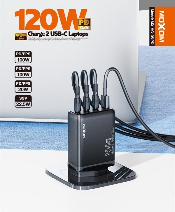 Moxom MX - HC105 PD 120W Charge 2 Usb - c Laptops PD GaN 4Ports Fast Charger Support Laptop Tablet Phone Uk Plug - Saif Al Najmi KwChargersMOXOMSaif Al Najmi KwMX-HC105P131566Moxom MX - HC105 PD 120W Charge 2 Usb - c Laptops PD GaN 4Ports Fast Charger Support Laptop Tablet Phone Uk Plug - Saif Al Najmi Kw