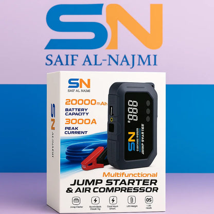 SN 20000mAh Multifunctional Jump Starter & Air Compressor – 3000A Peak Car Booster Power Bank