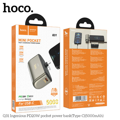 HOCO Q31 Ingenious PD20W 5000mAh Pocket Power Bank (Type-C) - Fast Charging & Portable - Saif Al Najmi Kw