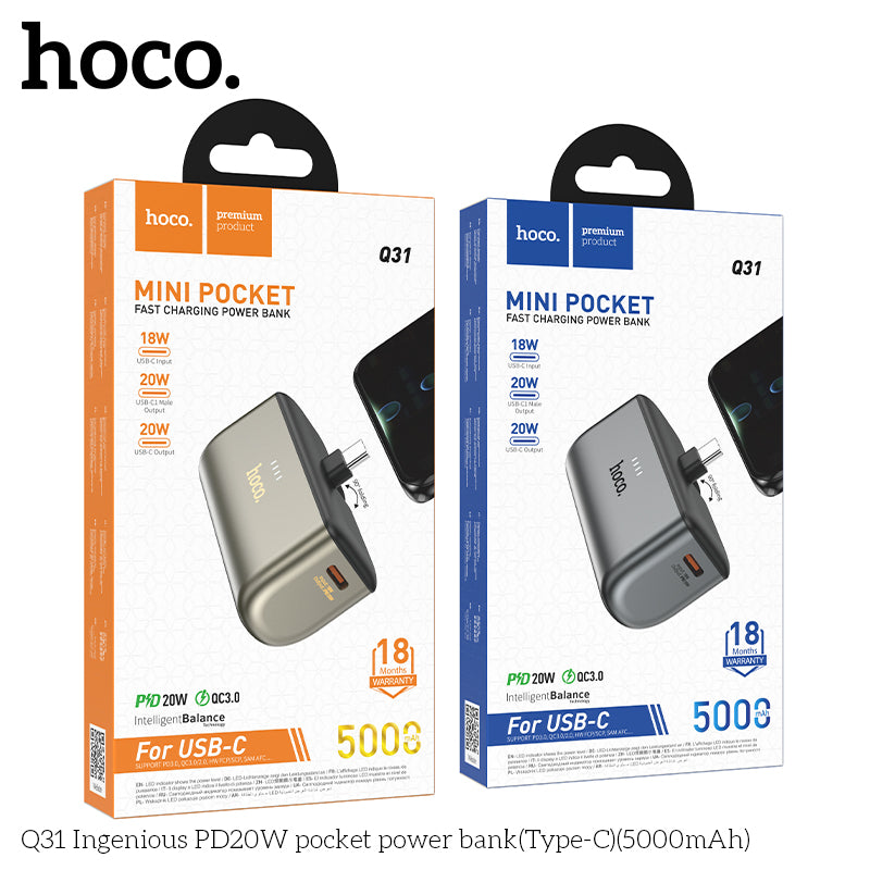 HOCO Q31 Ingenious PD20W 5000mAh Pocket Power Bank (Type-C) - Fast Charging & Portable - Saif Al Najmi Kw