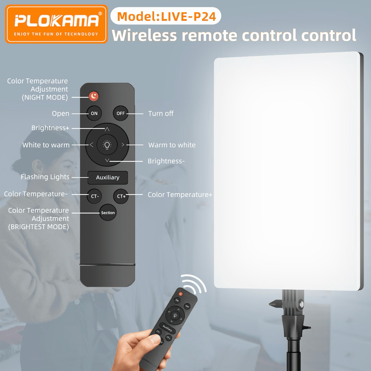 PLOKAMA LIVE - P24 LED Fill Light Panel with Remote Studio Light - Saif Al Najmi KwLED LightPLOKAMASaif Al Najmi KwPLOKAMA LIVE - P24 LED Fill Light Panel with Remote Studio Light