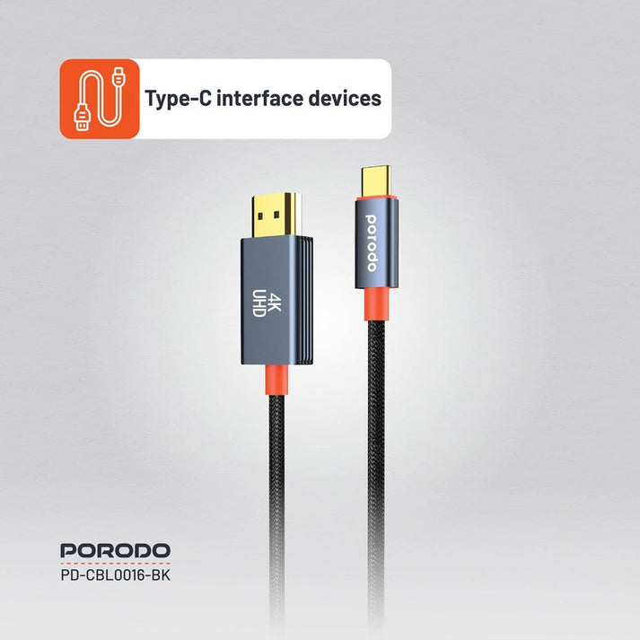 Porodo 2M Woven Cable Type - C to HDMI - Black - Saif Al Najmi KwCables & AdaptersPorodoSaif Al Najmi KwPorodo 2M Woven Cable Type - C to HDMI - Black