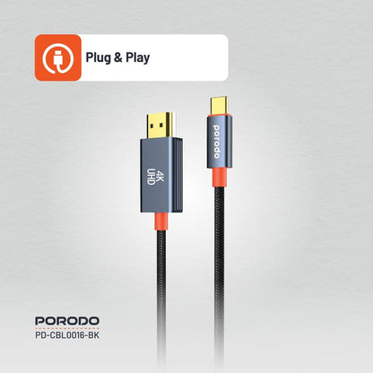 Porodo 2M Woven Cable Type - C to HDMI - Black - Saif Al Najmi KwCables & AdaptersPorodoSaif Al Najmi KwPorodo 2M Woven Cable Type - C to HDMI - Black