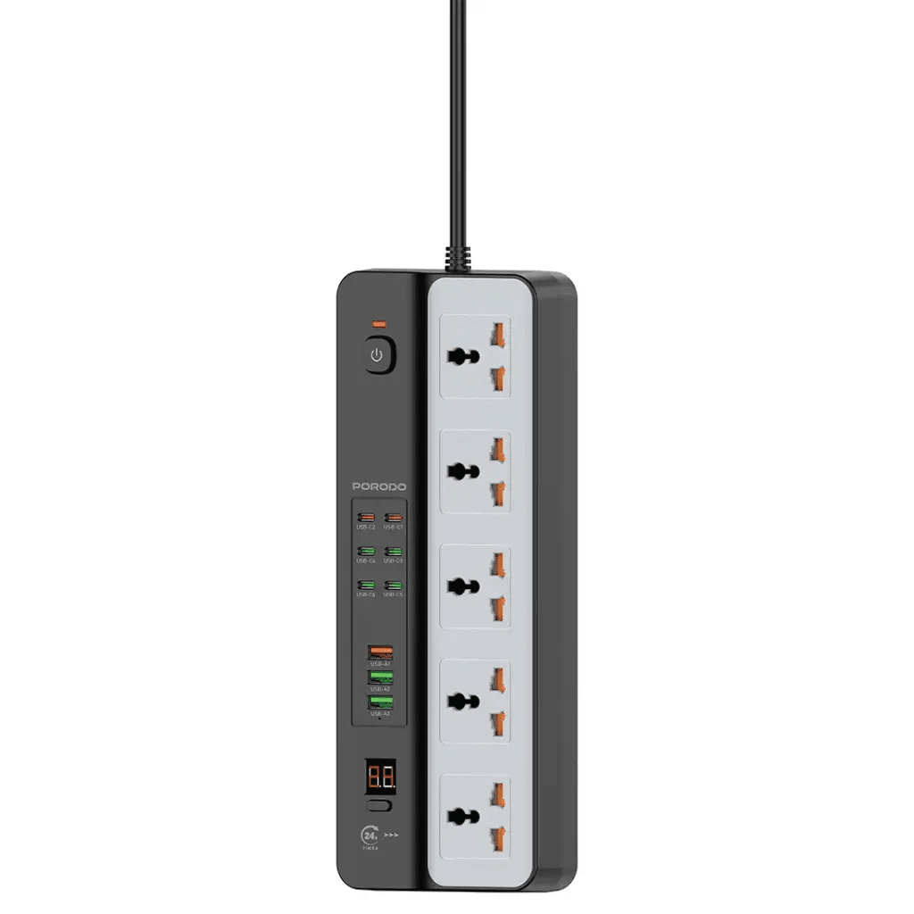 Porodo 3000W Power Strip 5AC Universal With 9 USB Ports Black - Saif Al Najmi KwExtension Power SocketPorodoSaif Al Najmi KwPorodo 3000W Power Strip 5AC Universal With 9 USB Ports Black