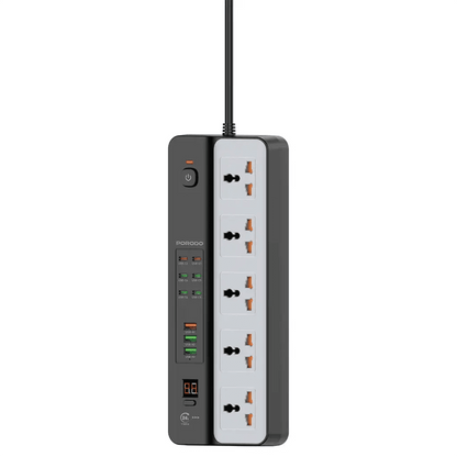 Porodo 3000W Power Strip 5AC Universal With 9 USB Ports Black - Saif Al Najmi KwExtension Power SocketPorodoSaif Al Najmi KwPorodo 3000W Power Strip 5AC Universal With 9 USB Ports Black