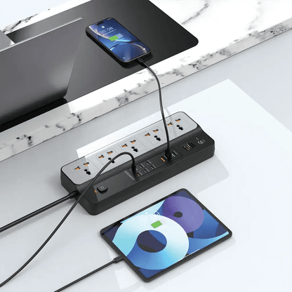 Porodo 3000W Power Strip 5AC Universal With 9 USB Ports Black - Saif Al Najmi KwExtension Power SocketPorodoSaif Al Najmi KwPorodo 3000W Power Strip 5AC Universal With 9 USB Ports Black
