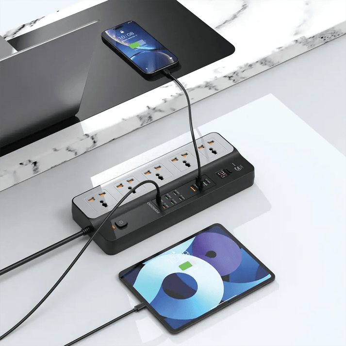 Porodo 3000W Power Strip 5AC Universal With 9 USB Ports Black - Saif Al Najmi KwExtension Power SocketPorodoSaif Al Najmi KwPorodo 3000W Power Strip 5AC Universal With 9 USB Ports Black
