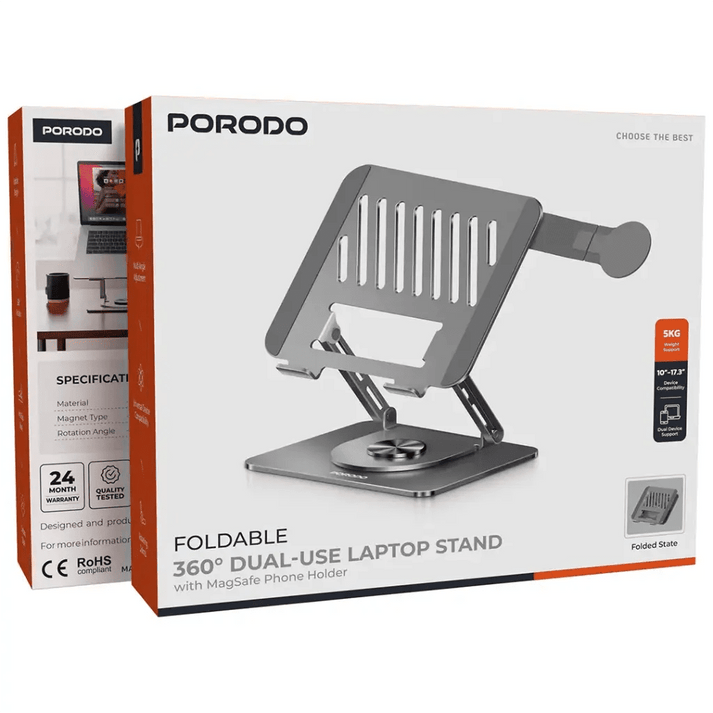 Porodo 360° Foldable Laptop Stand with MagSafe Holder Gray - Saif Al Najmi Kwlaptop standPorodoSaif Al Najmi KwPorodo 360° Foldable Laptop Stand with MagSafe Holder Gray