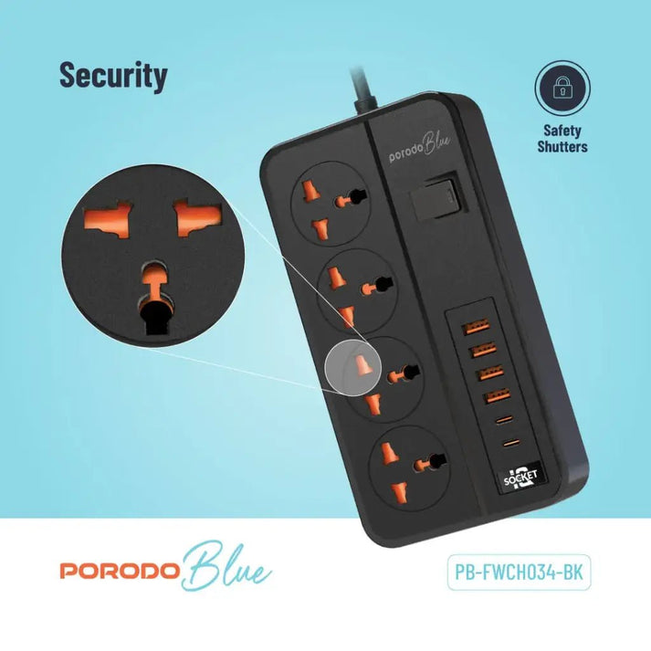 Porodo Blue 4 AC Power Strip Multi Socket Extension - Saif Al Najmi KwExtension Power SocketPorodoSaif Al Najmi KwPorodo Blue 4 AC Power Strip Multi Socket Extension