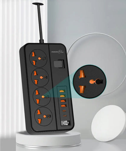 Porodo Blue 4 AC Power Strip Multi Socket Extension - Saif Al Najmi KwExtension Power SocketPorodoSaif Al Najmi KwPorodo Blue 4 AC Power Strip Multi Socket Extension