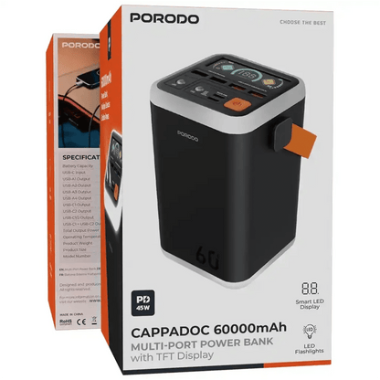 Porodo Cappadoc 60000mAh Multi - Port Power Bank with TFT Display - Saif Al Najmi KwPower BankPorodoSaif Al Najmi KwPorodo Cappadoc 60000mAh Multi - Port Power Bank with TFT Display