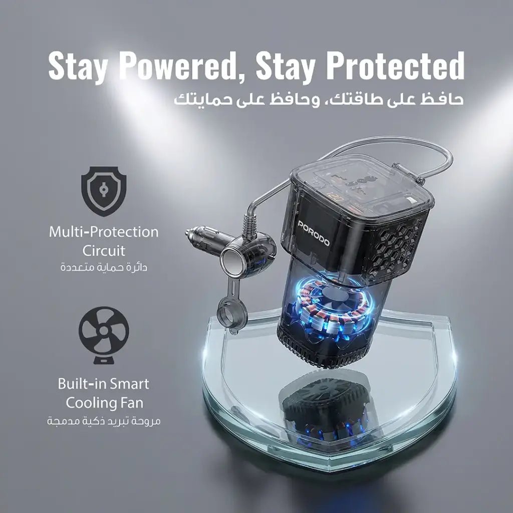 Porodo DriveStation 200W Car Power Inverter Voltage Display - Saif Al Najmi KwCar ChargersPorodoSaif Al Najmi KwPorodo DriveStation 200W Car Power Inverter Voltage Display