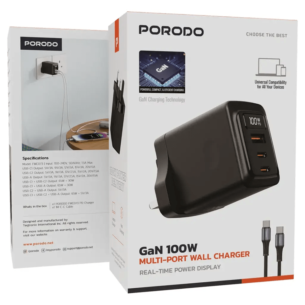 Porodo GaN 100W Multi - Port Wall Charger - Saif Al Najmi KwWall ChargerPorodoSaif Al Najmi KwPorodo GaN 100W Multi - Port Wall Charger