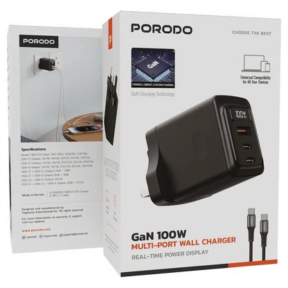 Porodo GaN 100W Multi - Port Wall Charger - Saif Al Najmi KwWall ChargerPorodoSaif Al Najmi KwPorodo GaN 100W Multi - Port Wall Charger