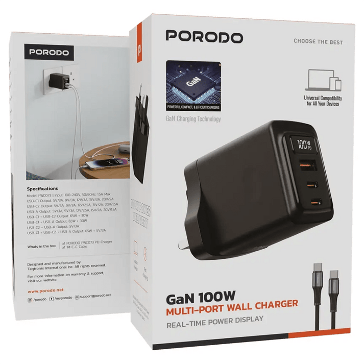 Porodo GaN 100W Multi - Port Wall Charger - Saif Al Najmi KwWall ChargerPorodoSaif Al Najmi KwPorodo GaN 100W Multi - Port Wall Charger