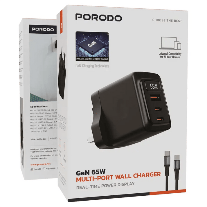 Porodo GaN 65W Multi - Port Wall Charger - Saif Al Najmi KwWall ChargerPorodoSaif Al Najmi KwPorodo GaN 65W Multi - Port Wall Charger