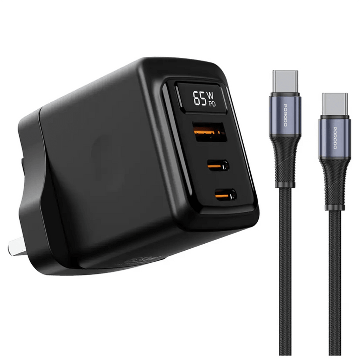 Porodo GaN 65W Multi - Port Wall Charger - Saif Al Najmi KwWall ChargerPorodoSaif Al Najmi KwPorodo GaN 65W Multi - Port Wall Charger